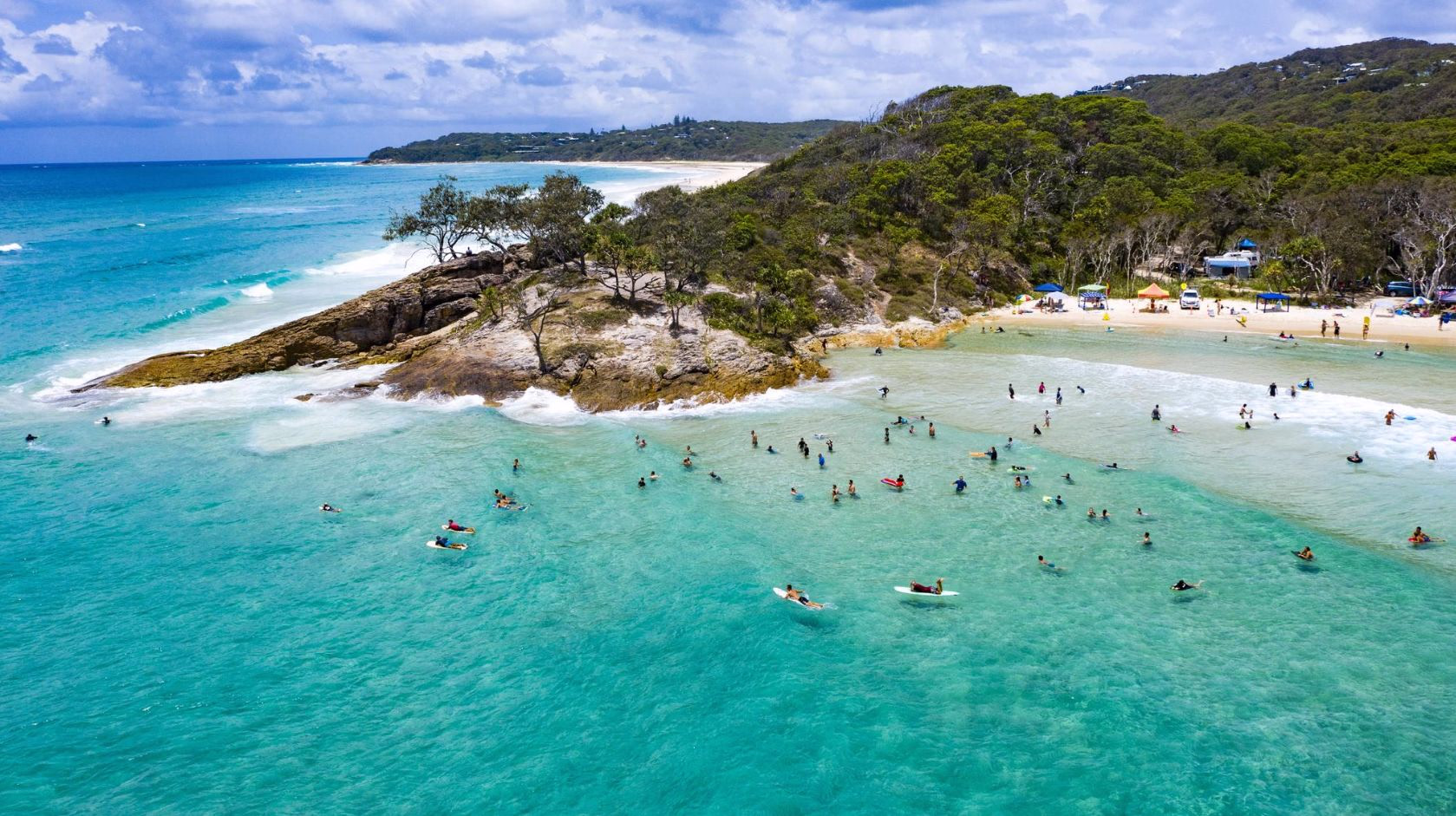 Surf beach and headland at North Stradbroke Island in Moreton Bay, east of Brisbane