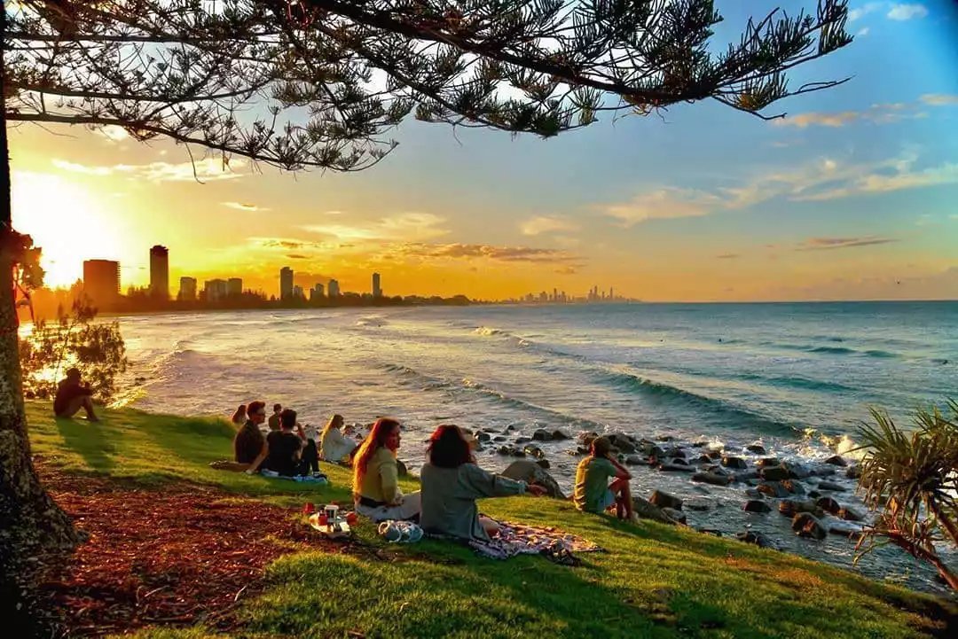 Gold Coast beach and skyline under clear subtropical skies