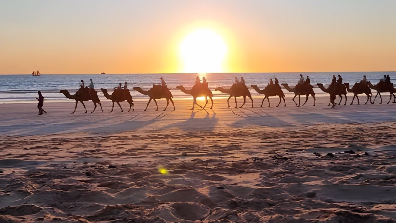 Cable Beach Broome Western Australia camel ride at sunset Kimberley coastline — Highway 1 Big Lap bucket list stop