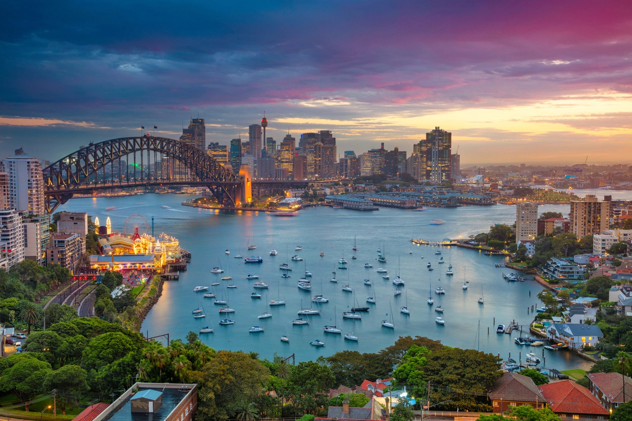 Sydney Harbour at dawn — Opera House and Harbour Bridge, Australia’s iconic harbour city
